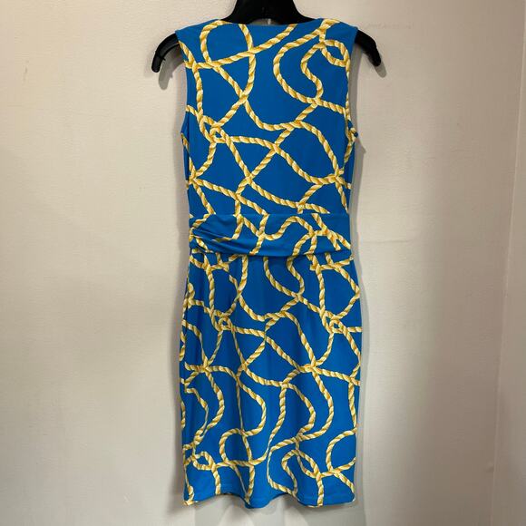 McLaughlin Blue Yellow Rope Print Wrap Dress Old Money Preppy Sz XS - Picture 2 of 10